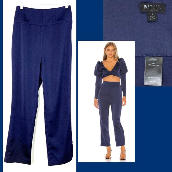 NBD Pants - NBD Revolve Satin Fleur Trouser DressPants In Blueberry Small